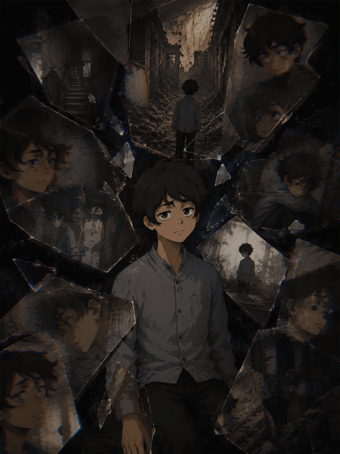 NGINIG artwork showing Adrian surrounded by fractured reflections